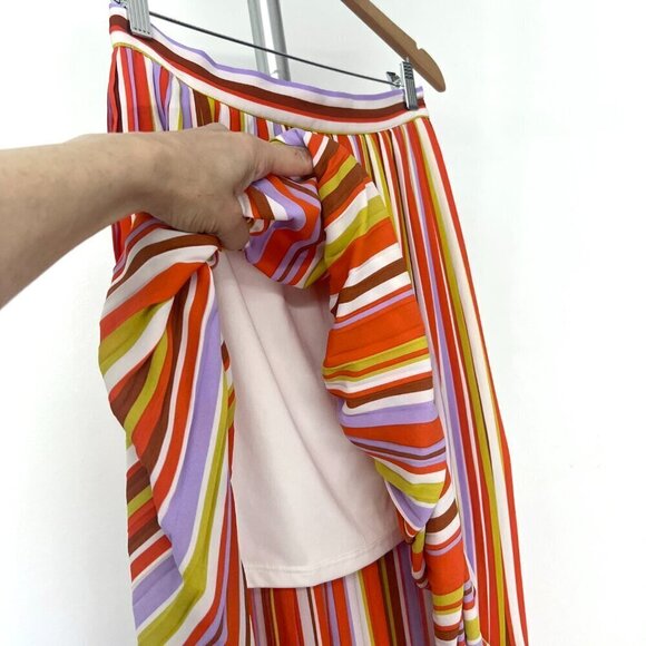 Forever‎ 21 Contemporary Colorful Stripe Pleated Midi A-Line Skirt Sz L - Picture 6 of 15